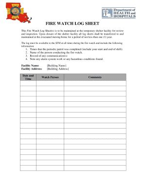 NJ Fire Watch Log Sheet - Blank Fillable Template | Fill Out, Print ...