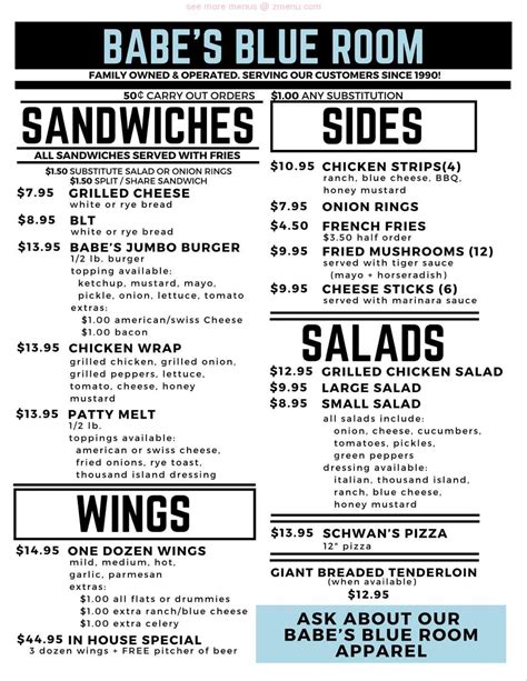 Online Menu of Babe's Blue Room Restaurant, Ormond Beach, Florida ...