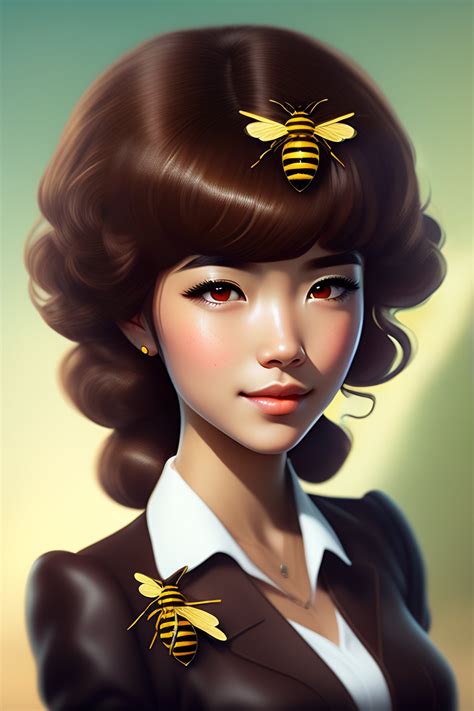 Lexica - Anime Brown hair and slightly curly hair female with a bee ...