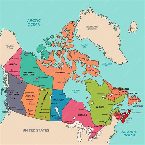 Premium Vector | Detailed Map of Canada and Surrounding Borders