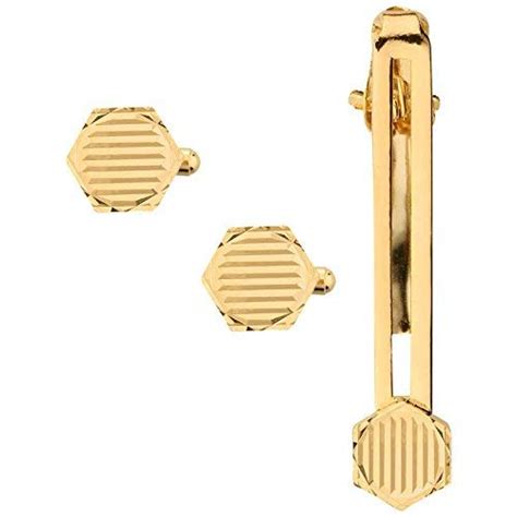 Buy Tripin Golden Gold Cufflinks Set and Matching tie pin for Men for ...