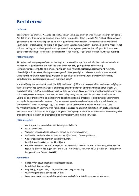 Samenvatting Bechterew en Frozen Shoulder: Ziekte en Behandeling ...