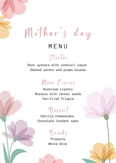 Mother's Day Brunch Menu