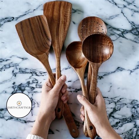 Natural Wooden Kitchen Utensil Set for Cooking Wooden Spoons Spatula ...