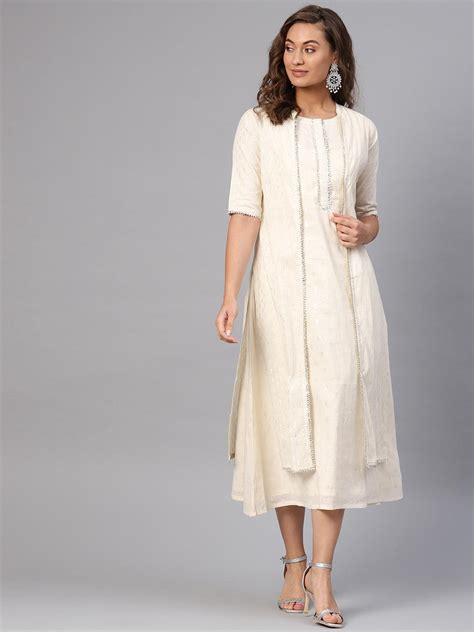 Buy White Embroidered Cotton Dress With Shrug Online at Rs.1517 | Libas