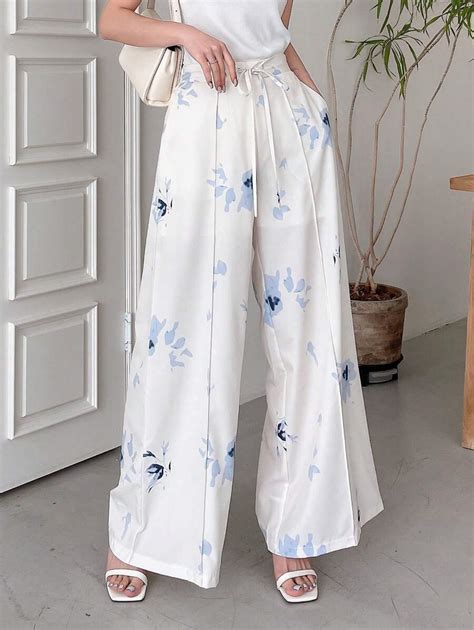 DAZY Floral Print Drawstring Waist Wide Leg Pants | SHEIN USA