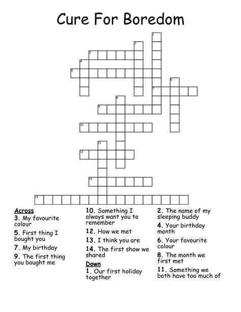 Cure For Boredom Crossword - WordMint