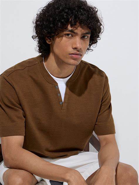 Buy ETA Mustard Relaxed-Fit Cotton T-Shirt from Westside