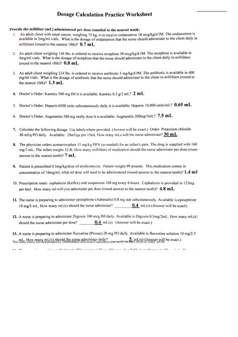 ATI Dosage Calculation Practice worksheet 2023 - ATI Dosage Calculation ...