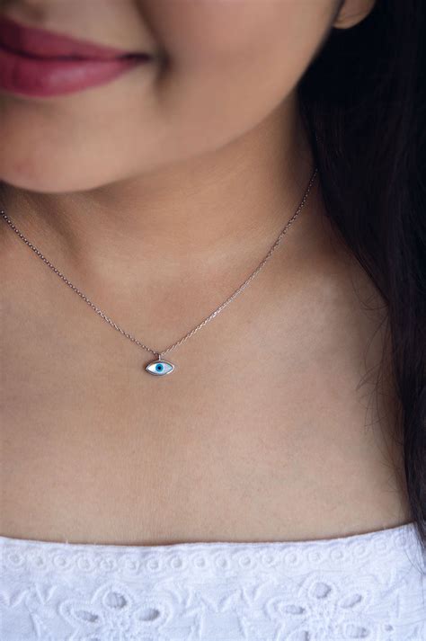 Buy Petite Dainty Evil Eye Sterling Silver Chain Necklace by Mannash ...