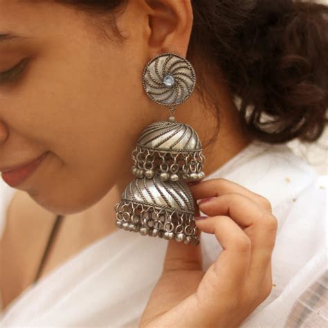 Buy Teejh Silver Oxidised Jhumkis for Women Online