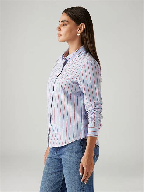 Women's Striped Light Blue Slim Fit Shirt – Levis India Store