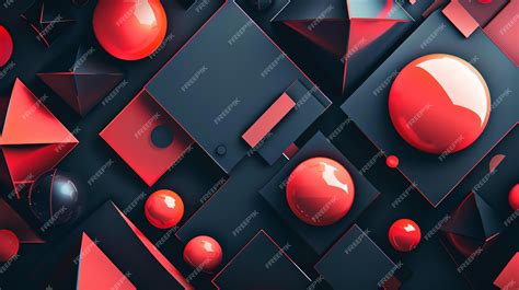 Premium Photo | 3D rendering of geometric shapes Red balls and pyramids ...