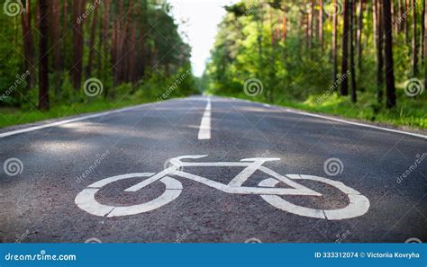 Road in Green Park with Bike Lane Marked by Painted Bicycle Symbol on Asphalt. Active Rest ...