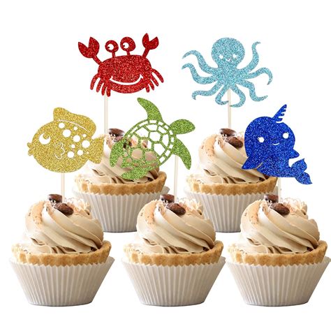 30 PCS Ocean Sea Animals Cupcake Toppers Narwhal India | Ubuy