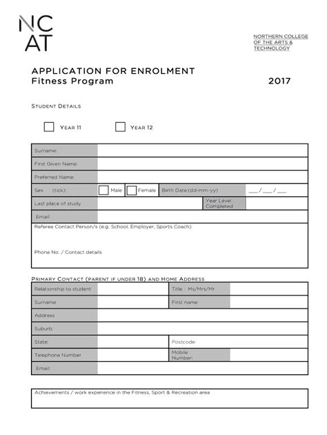 Fillable Online ncat vic edu NCAT Application Form Fitness Fax Email ...