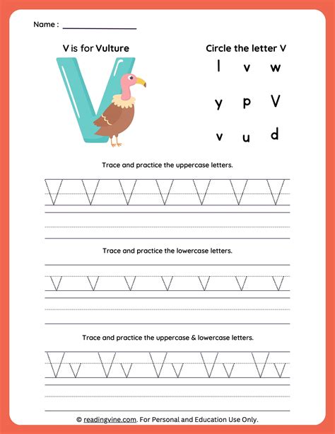 V Letter Tracing Worksheet . Uppercase and Lowercase Letter or ...