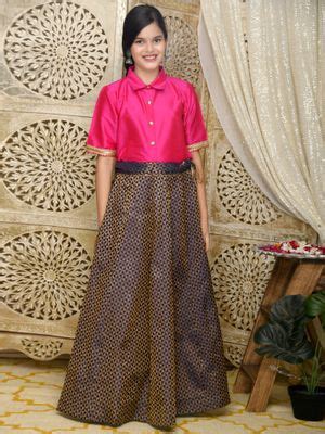 Buy SAKA DESIGNS Indowestern Magenta Top with Navy & Gold Jacquard ...