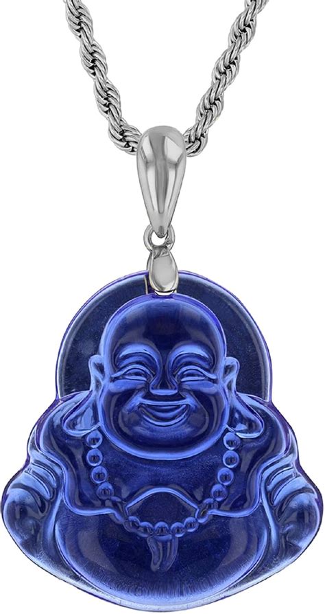 Shop-iGold Certified Blue Jade Laughing Buddha Pendant Necklace India ...