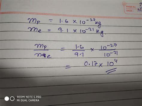 The ratio of mass of proton to that of electron is nearly - Brainly.in