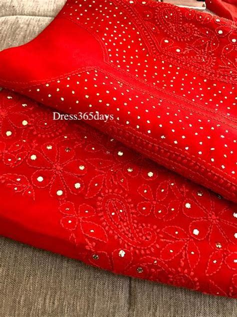 Red Georgette Mukaish Lucknowi Suit – Dress365days
