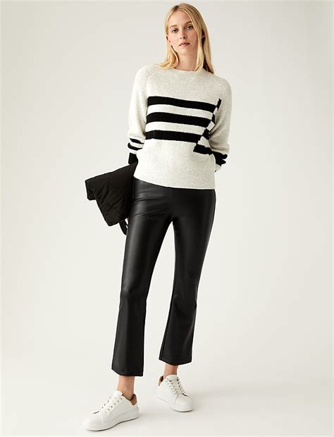 Buy Leather Look Cropped Flared Leggings at Marks & Spencer