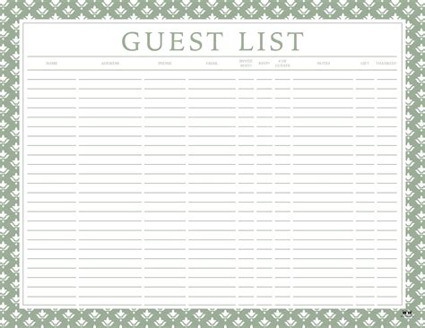 Wedding Guest List Templates - 20 FREE Lists | Printabulls