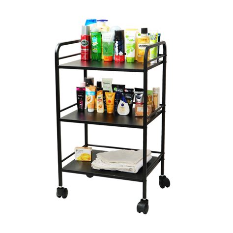 3 Tier Metal Serving Trolley Cart Stand with Wheels (Black) | Decoworld ...