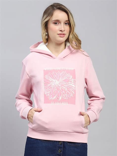 Buy Women Pink Printed Hooded Full Sleeve Sweatshirt Online in India ...