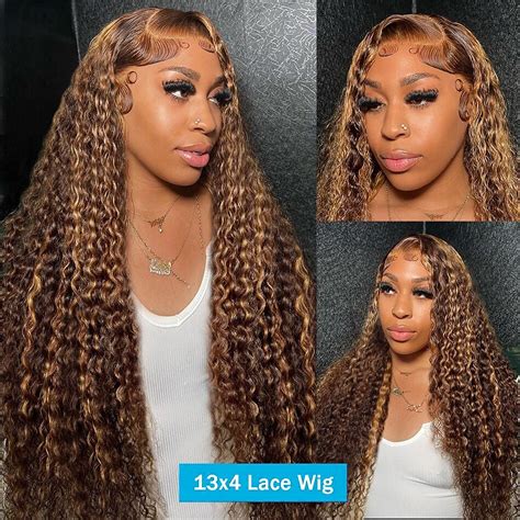 30 32 Inch Curly Highlight 13x6 Lace Front Human Hair Deep Wave 13x4 ...