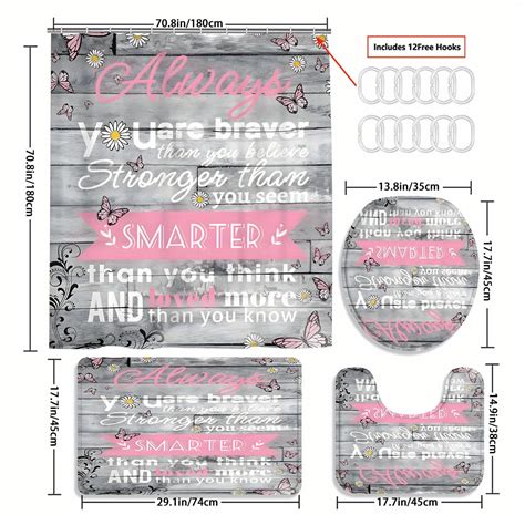 hghfhj 4pcs Grey Pink Quotes Shower Curtain Gift Modern Home Bathroom ...