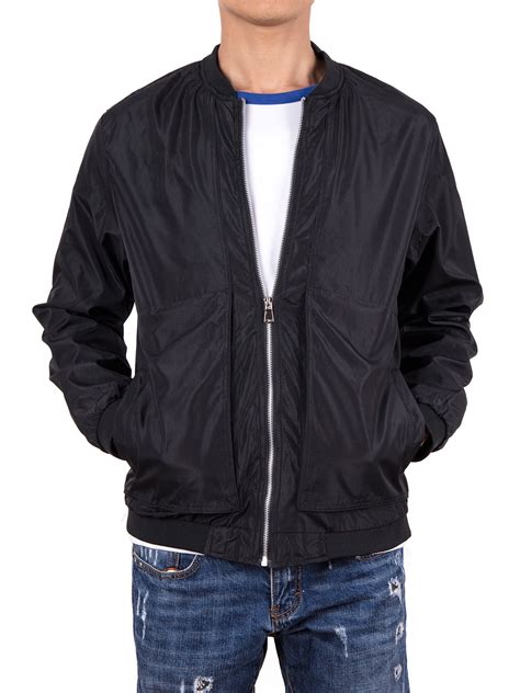 SAYFUT Men's Fashion Black Bomber Jacket Slim Fit Lightweight Casual ...