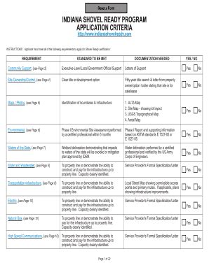 Fillable Online in indiana shovel ready online application form Fax ...