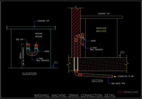 66.Washing Machine Drain Connection Detail CAD Drawing DWG