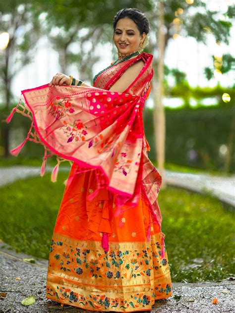 Orange Color Weaving Zari Work Silk Pethani Lehenga Choli – Looknbook Art