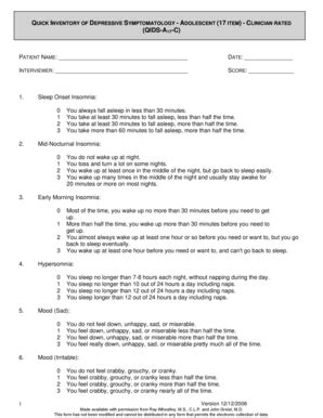 Quick Inventory of Depressive Symptomatology - Adolescent (17 Item ...