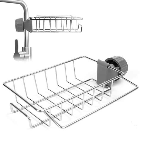 HASTHIP® Kitchen Faucet Soap Sponge Holder with Small Towel Hanger ...