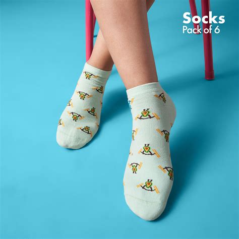 Shop Quirky & Chic Multicolor Printed Ankle Socks-Pack of 6 – hexafun