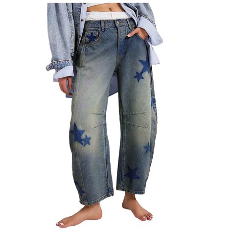 PLLFRLRT Barrel Jeans Women Petite Baggy Jeans Trendy High Waisted Wide ...