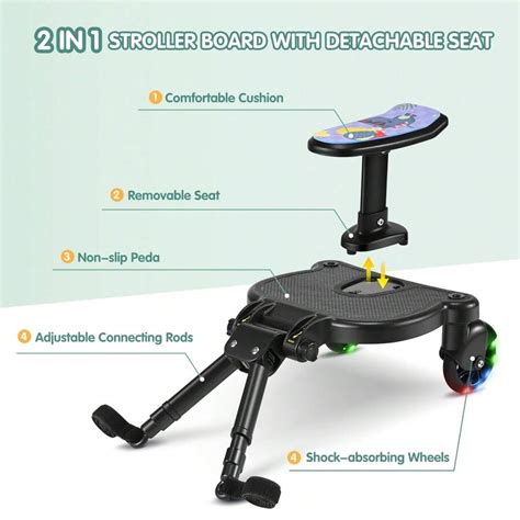 Passeggino con ruote a LED, sedile dinosauro rimovibile, larghezza ...