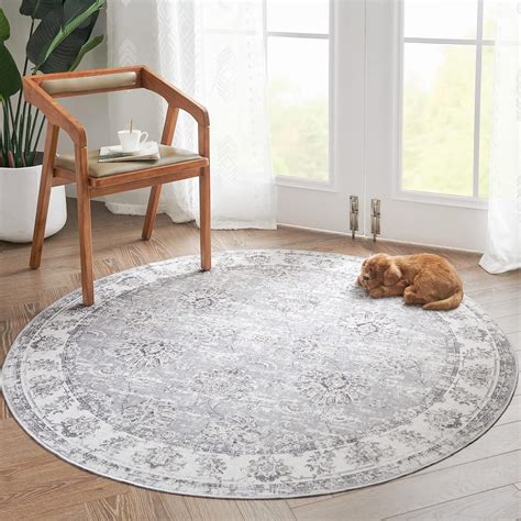 jinchan Round Rug 5Ft Area Persian Grey Vintage Floor Mat Kitchen ...