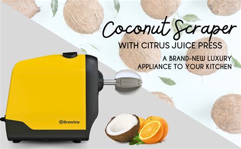 Brewine 2-in-1 Coconut Scraper & Citrus Juicer with Dual Speed Settings ...