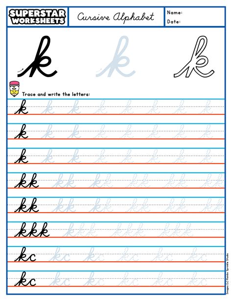 Lowercase Cursive K Cursive Letter Writing: Letter K Worksheet