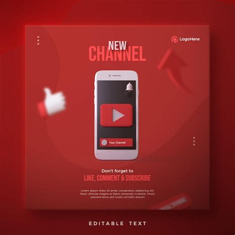 New channel post with youtube logo 3d render | Premium PSD