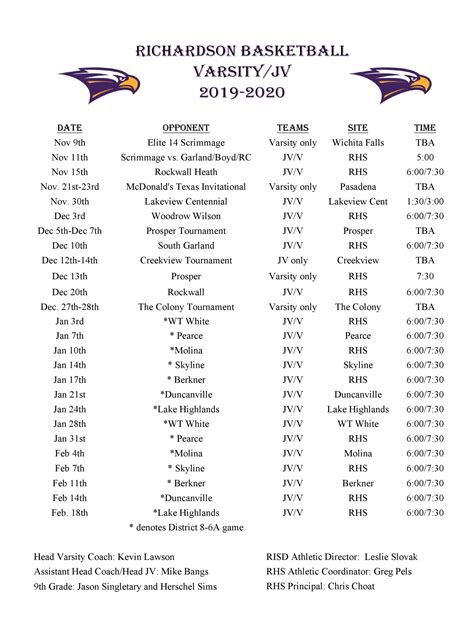 Varsity/JV Schedule