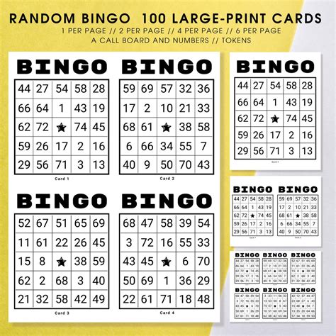 100 Unique Random Bingo Cards PDF Download | 1, 2, 4, 6 per Page ...