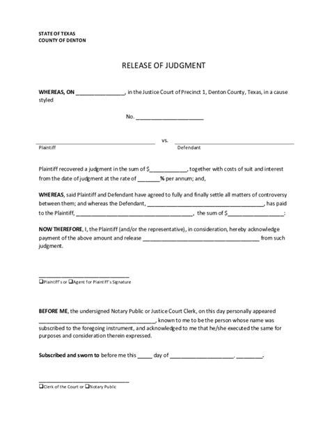 2013-2026 Form TX Release of Judgment - Denton County - Blank Fillable ...