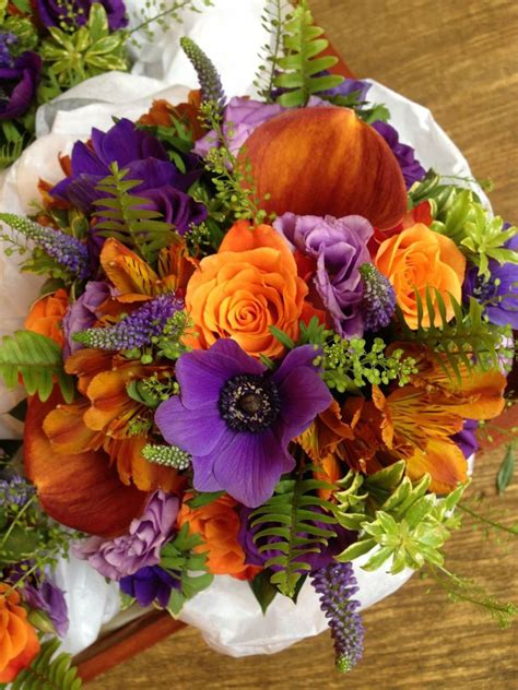 Orange, Purple, and Green Bridal Bouquet
