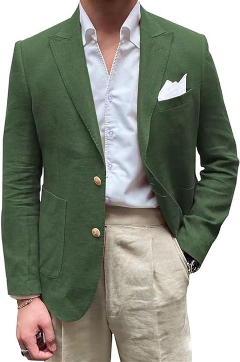 Yarizm Mens Causal Linen Blazer Slim Fit Jacket 2 Button Summer Wedding ...
