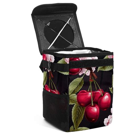 Cherry Mini Trash Can Car Garbage Can Car Trash Can - Foldable with Lid, Leak-Proof, Hanging ...